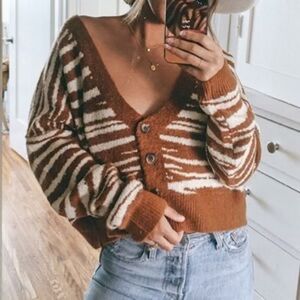 Olivaceous Brown and Cream Striped Cardigan